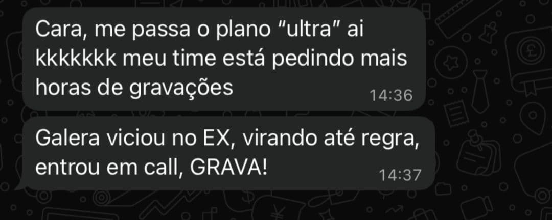 Depoimento de cliente no WhatsApp sobre ExVoice