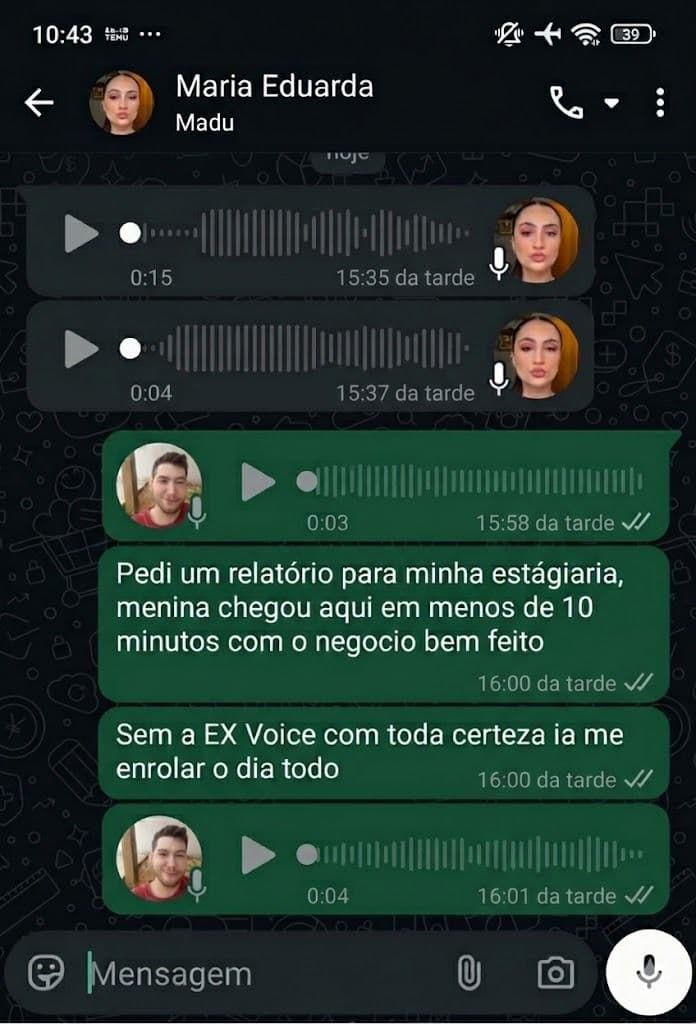 Mensagem de cliente com resultado usando ExVoice