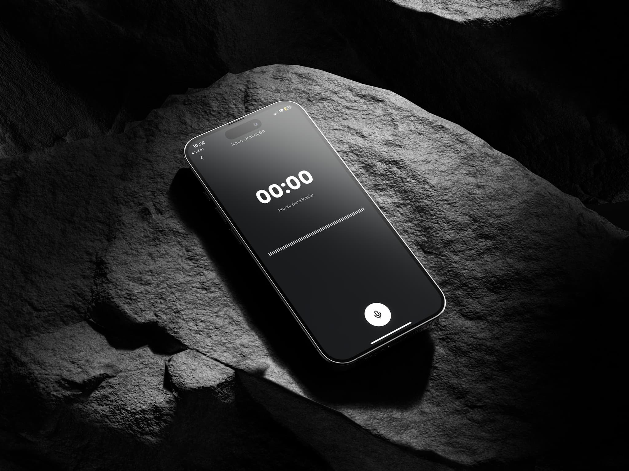 Tela de gravação ativa com visualização de ondas sonoras